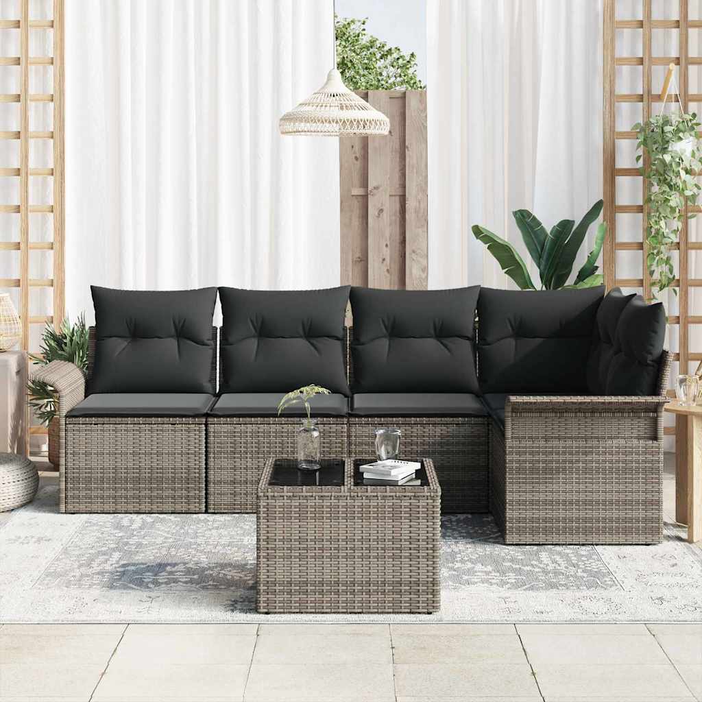 Havesofa Sæt med pude 6 pcs polyrattan