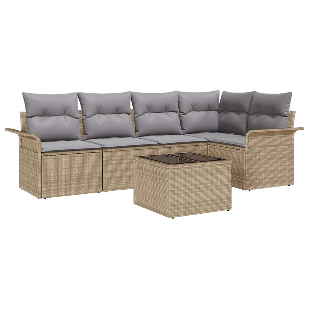 Havesofa Sæt med pude 6 pcs Beige polyrattan