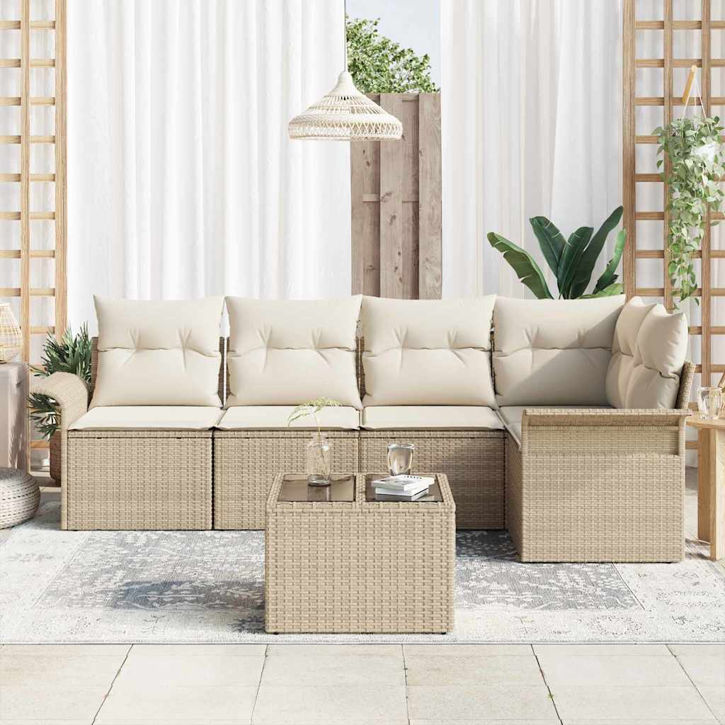 Havesofa Sæt med pude 6 pcs Beige polyrattan