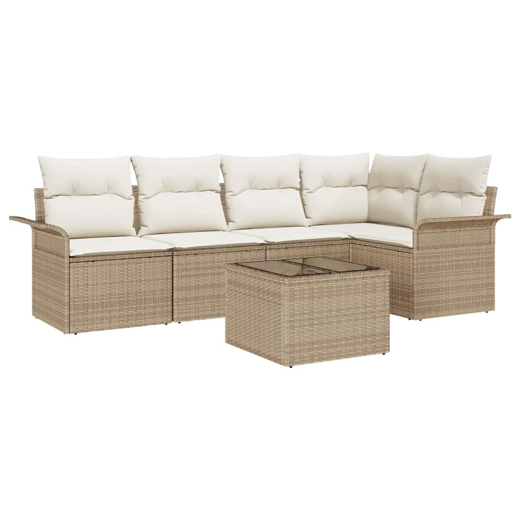 Havesofa Sæt med pude 6 pcs Beige polyrattan
