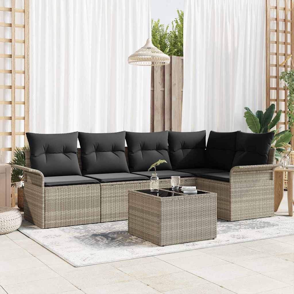 Havesofa Sæt med pude 6 pcs Grå polyrattan