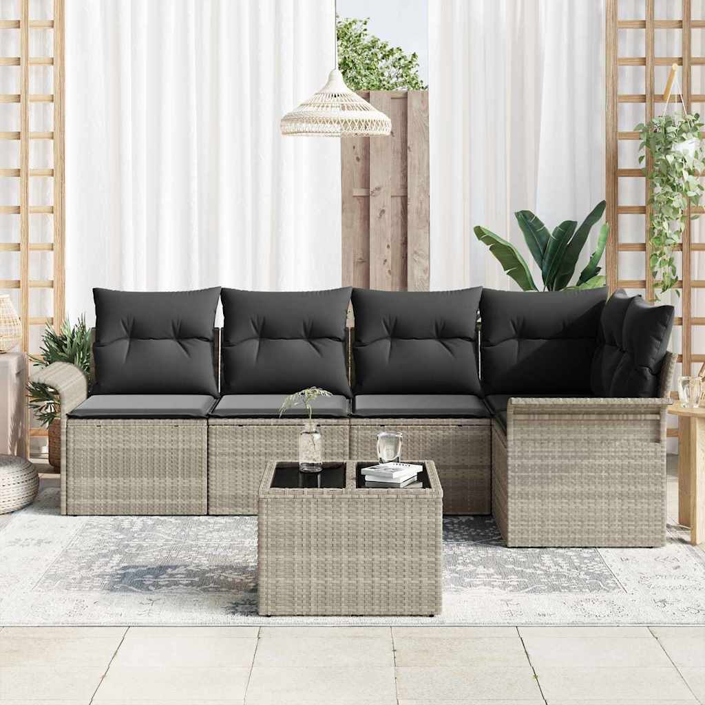 Havesofa Sæt med pude 6 pcs Grå polyrattan