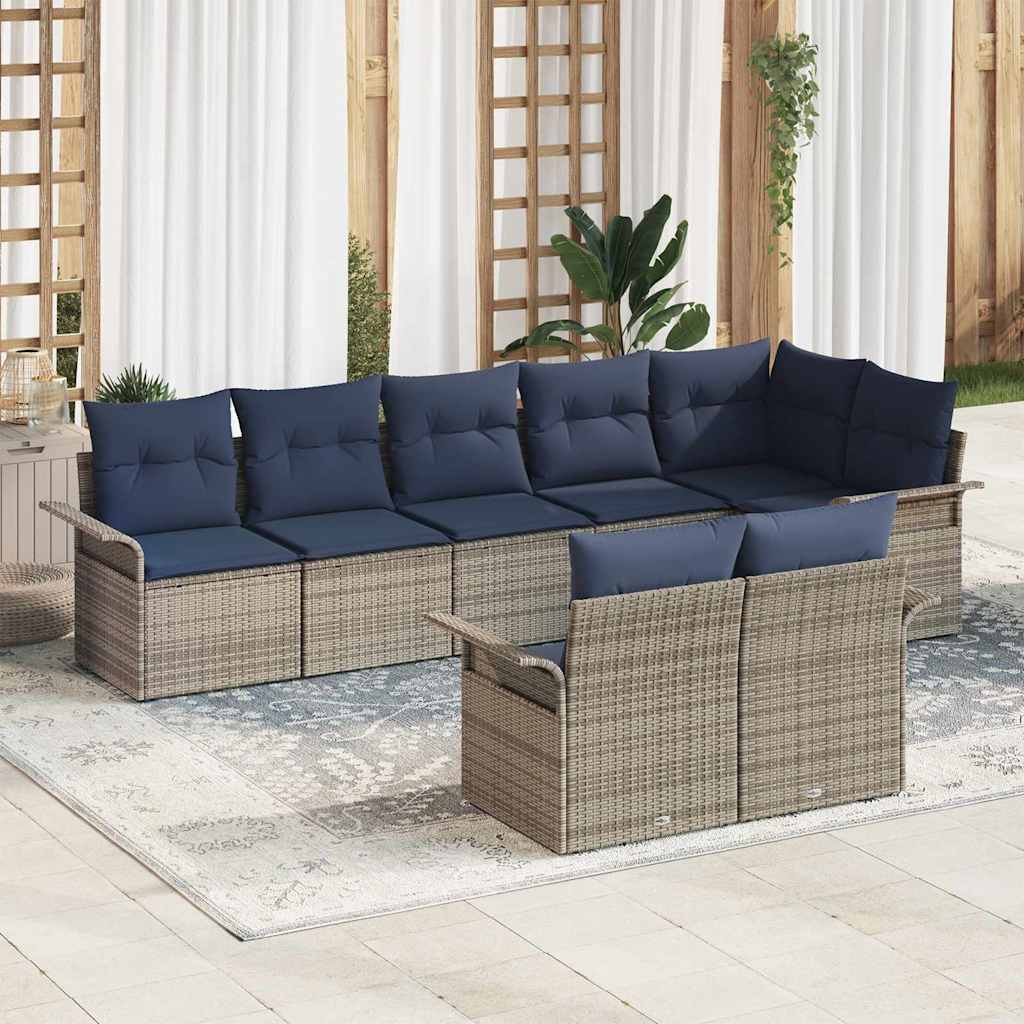 Havesofa Sæt med pude 8 pcs Grå polyrattan