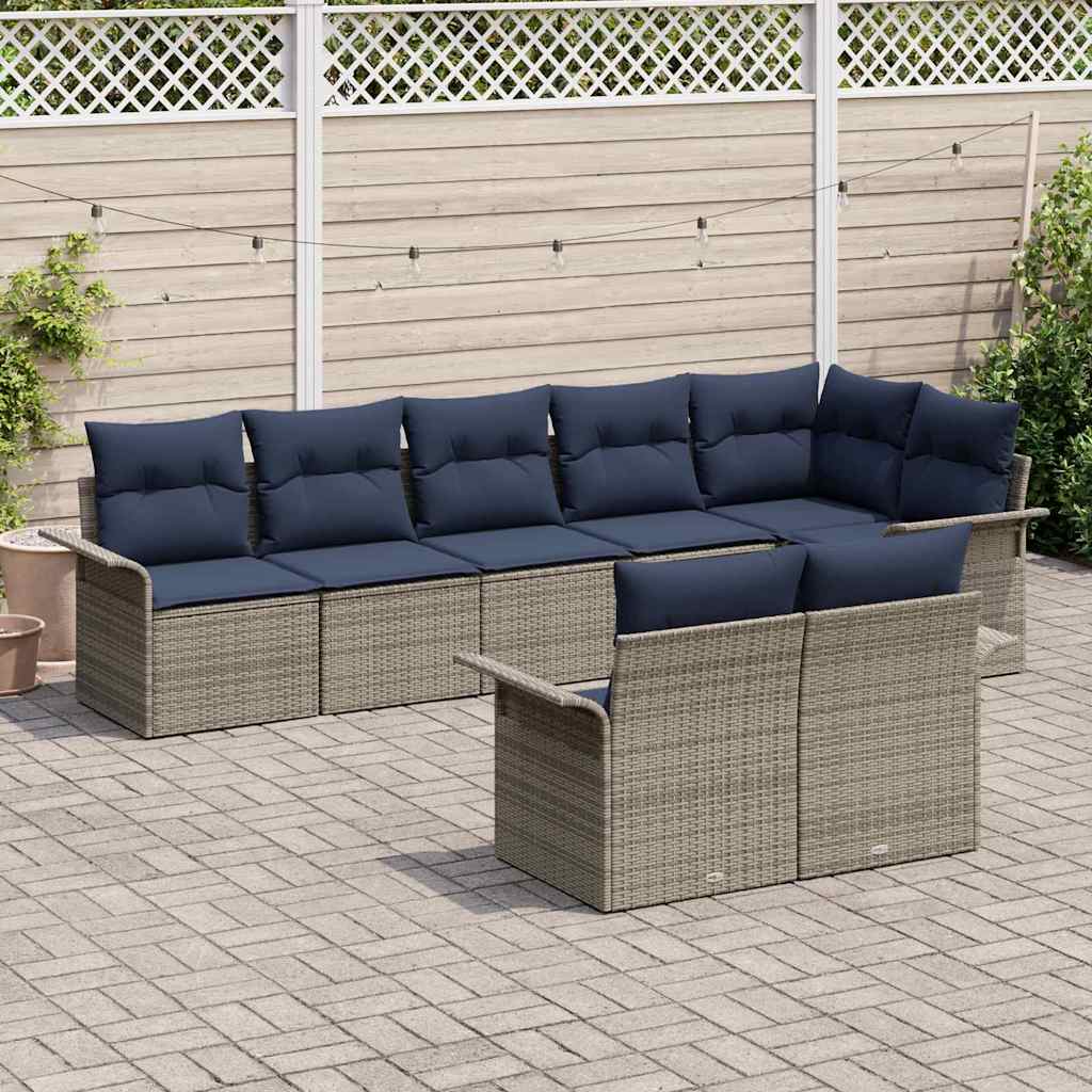 Havesofa Sæt med pude 8 pcs Grå polyrattan