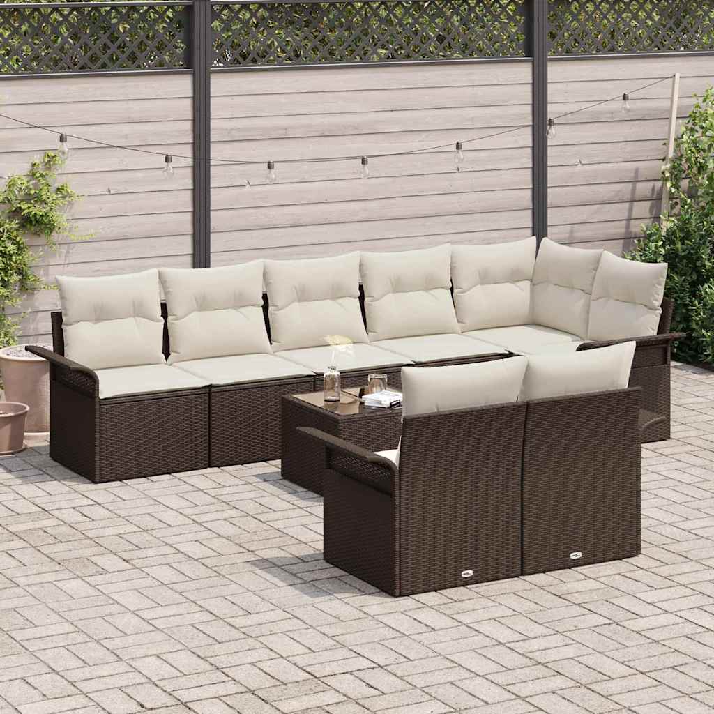 Havesofa Sæt med pude 9 pcs Brun Poly rattan