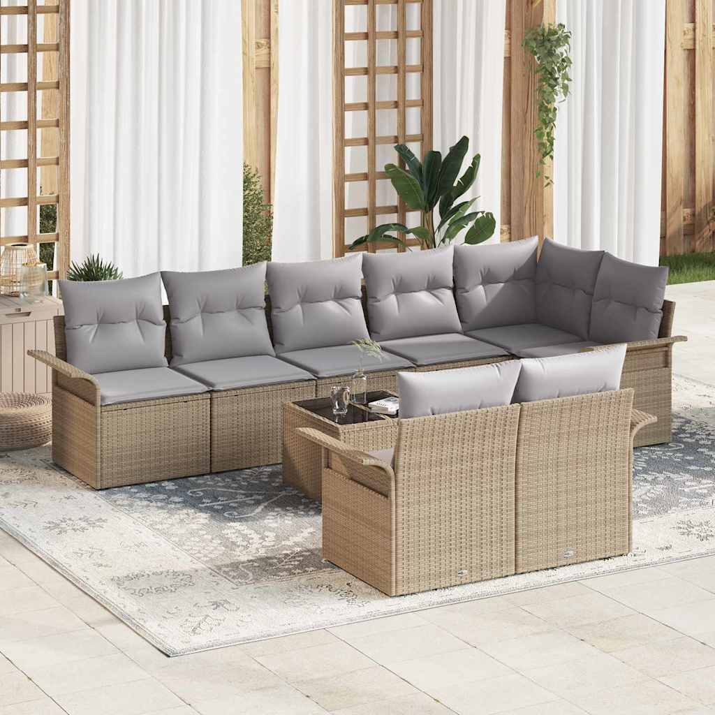 Havesofa Sæt med pude 9 pcs Beige Poly rattan