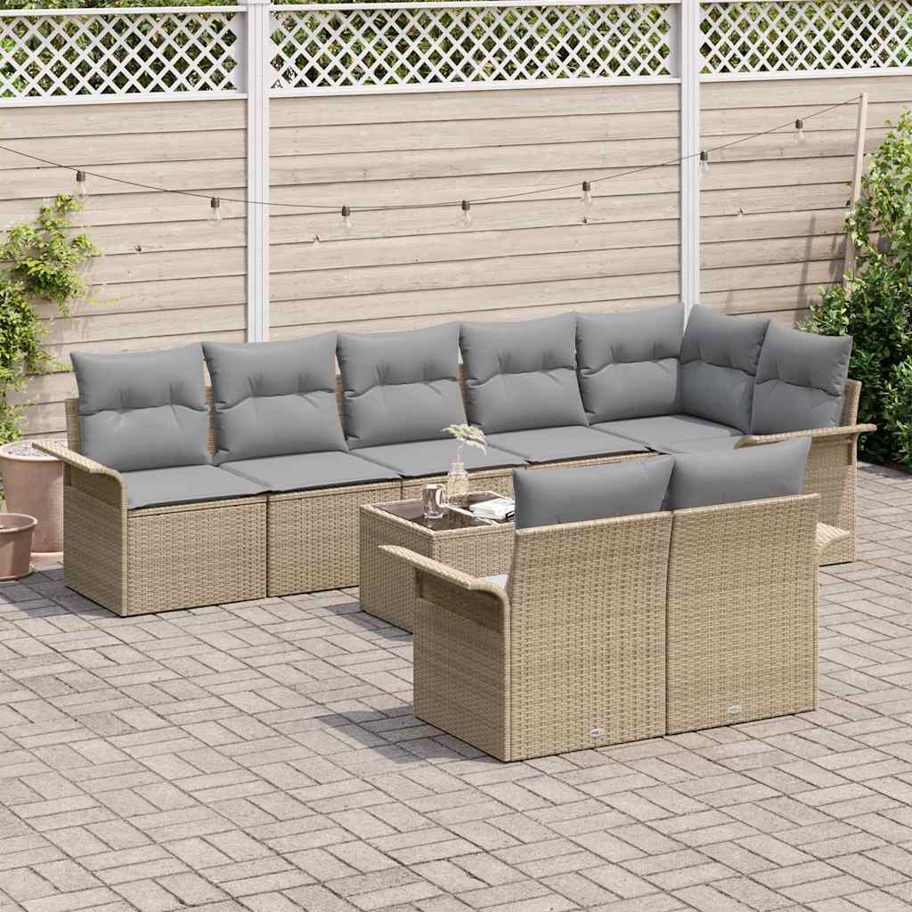Havesofa Sæt med pude 9 pcs Beige Poly rattan