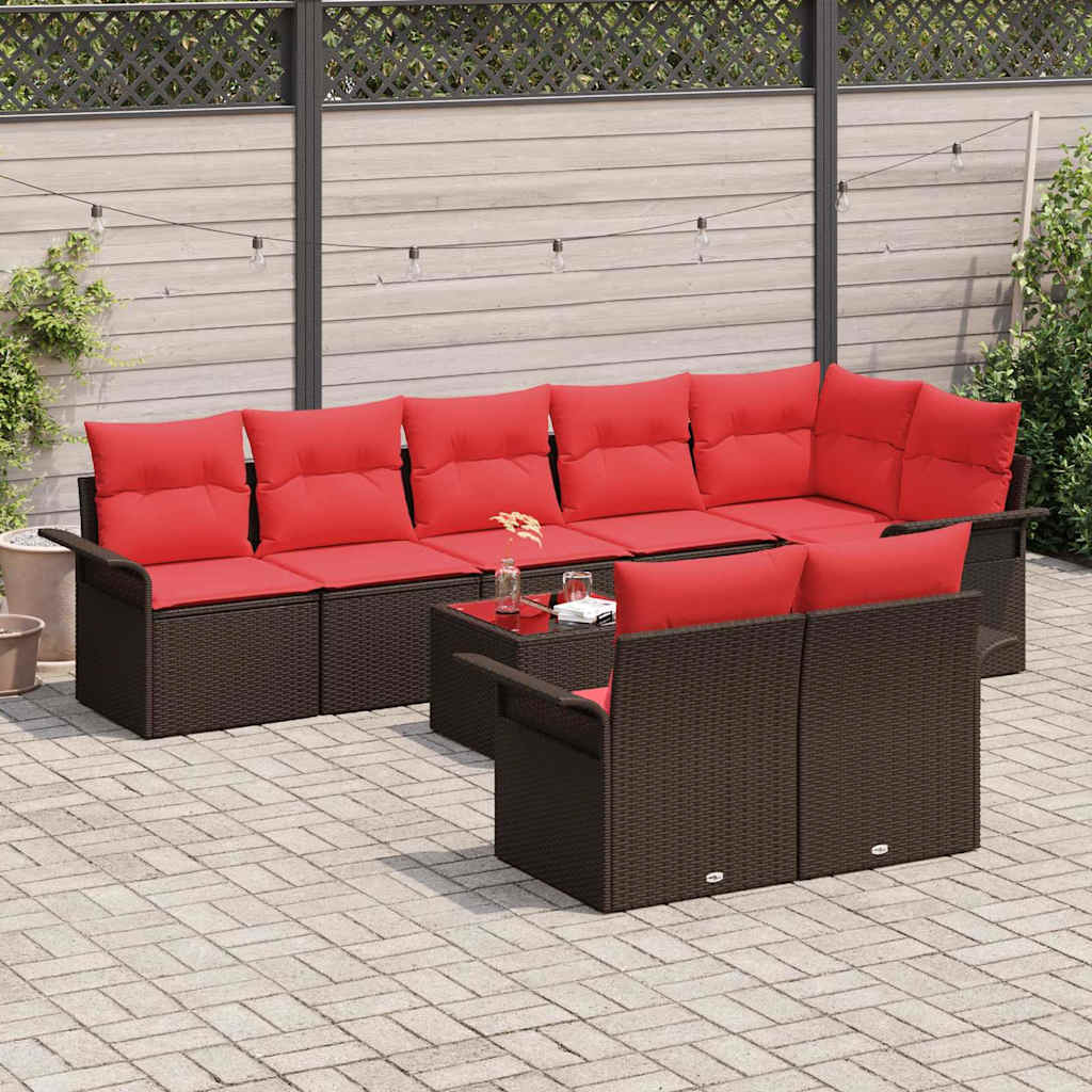 Havesofa Sæt med pude 9 pcs Brun polyrattan