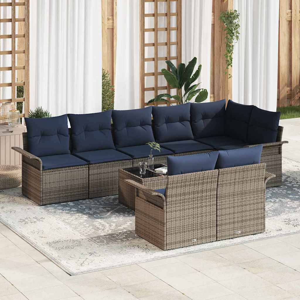 Havesofa Sæt med pude 9 pcs Grå polyrattan