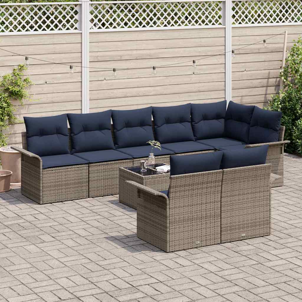 Havesofa Sæt med pude 9 pcs Grå polyrattan