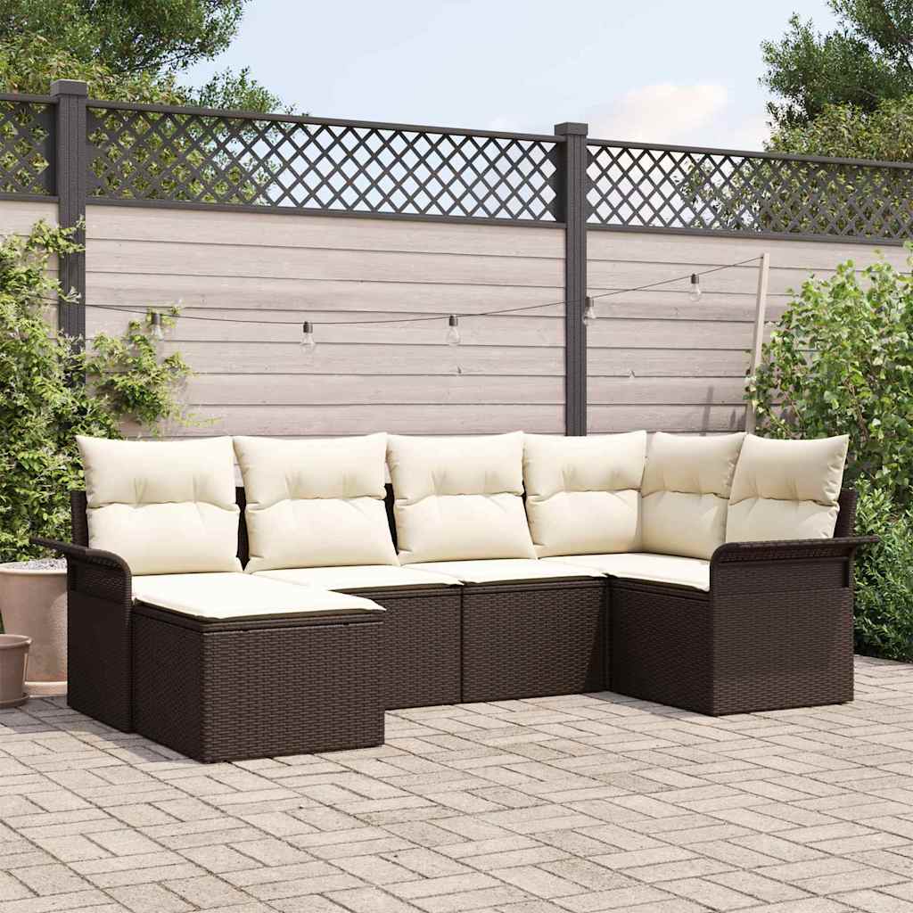 Havesofa Sæt med pude 6 pcs Brun polyrattan