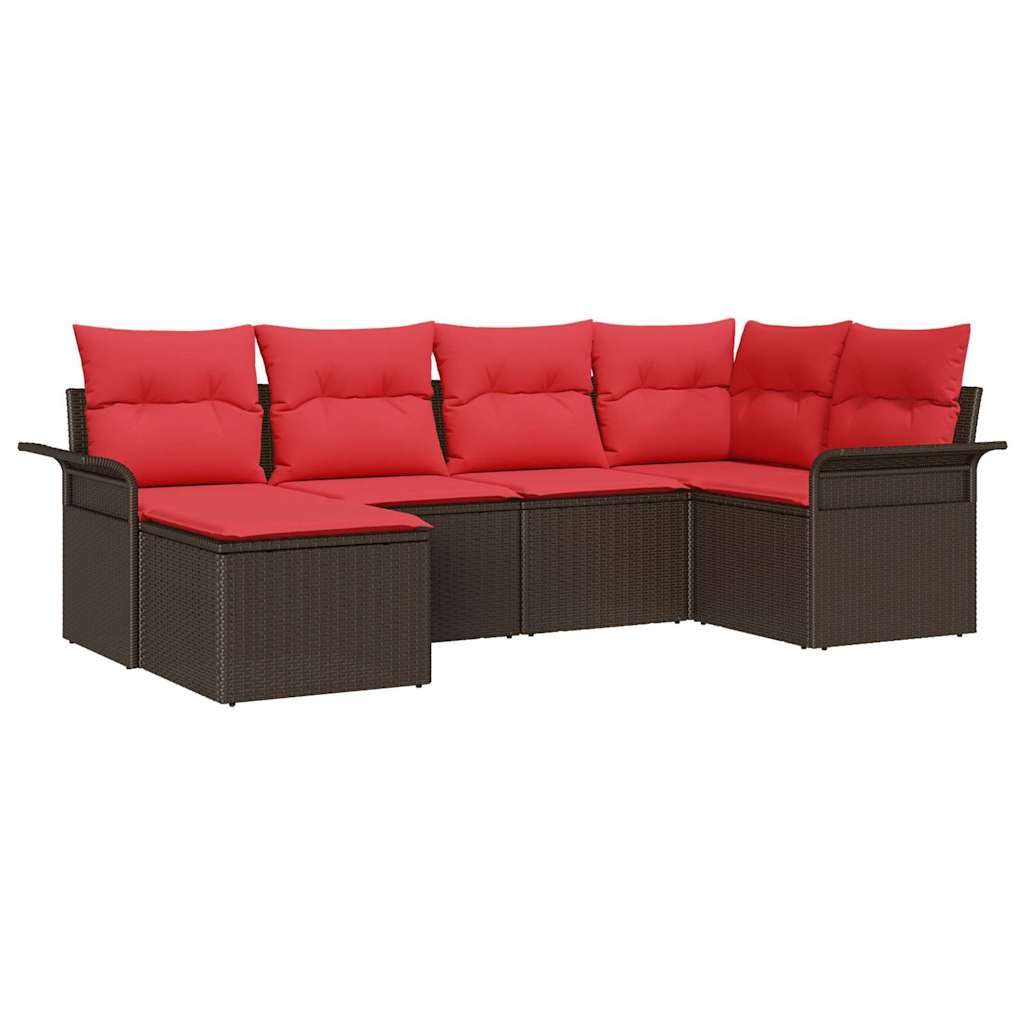 Havesofa Sæt med pude 6 pcs Brun polyrattan