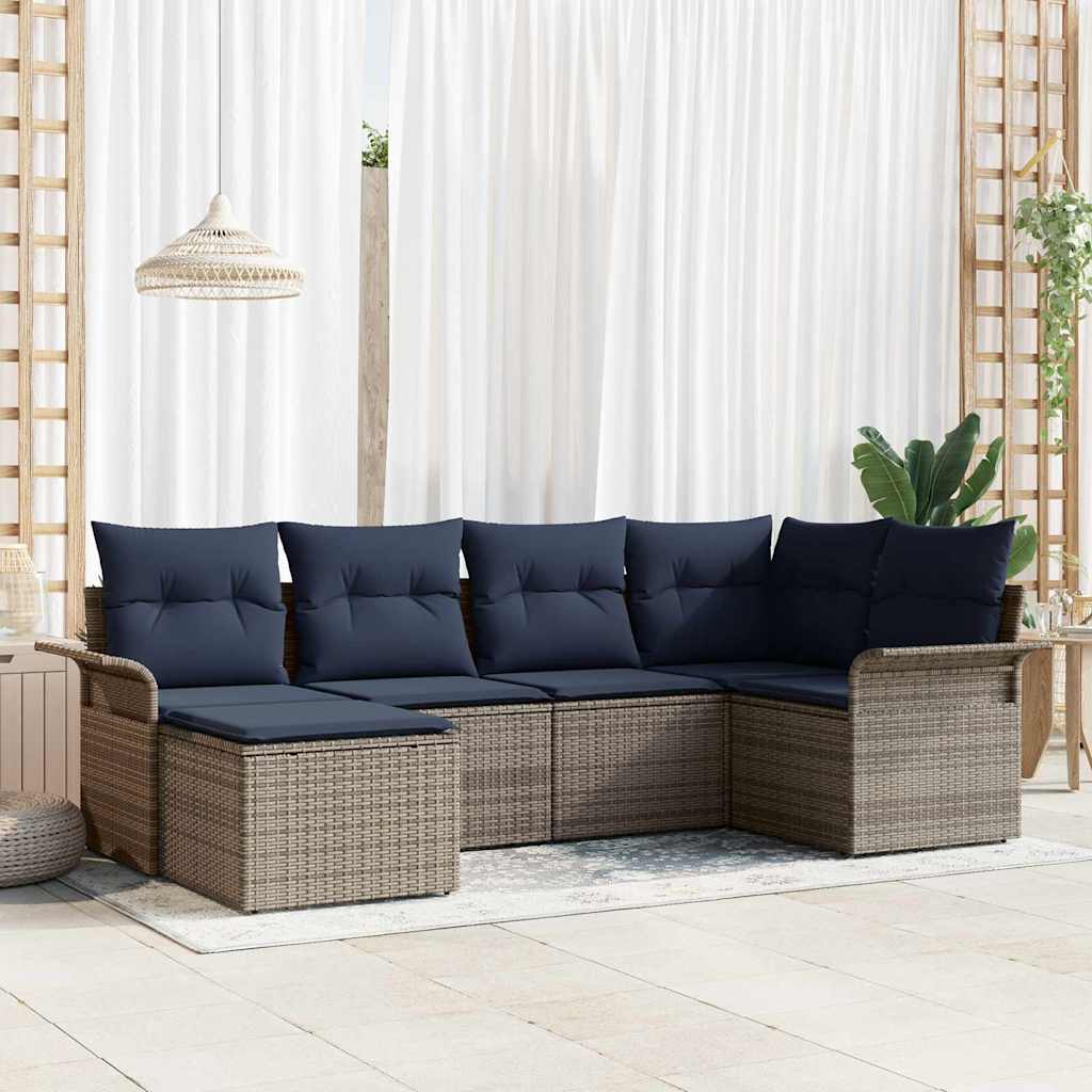 Havesofa Sæt med pude 6 pcs Grå polyrattan