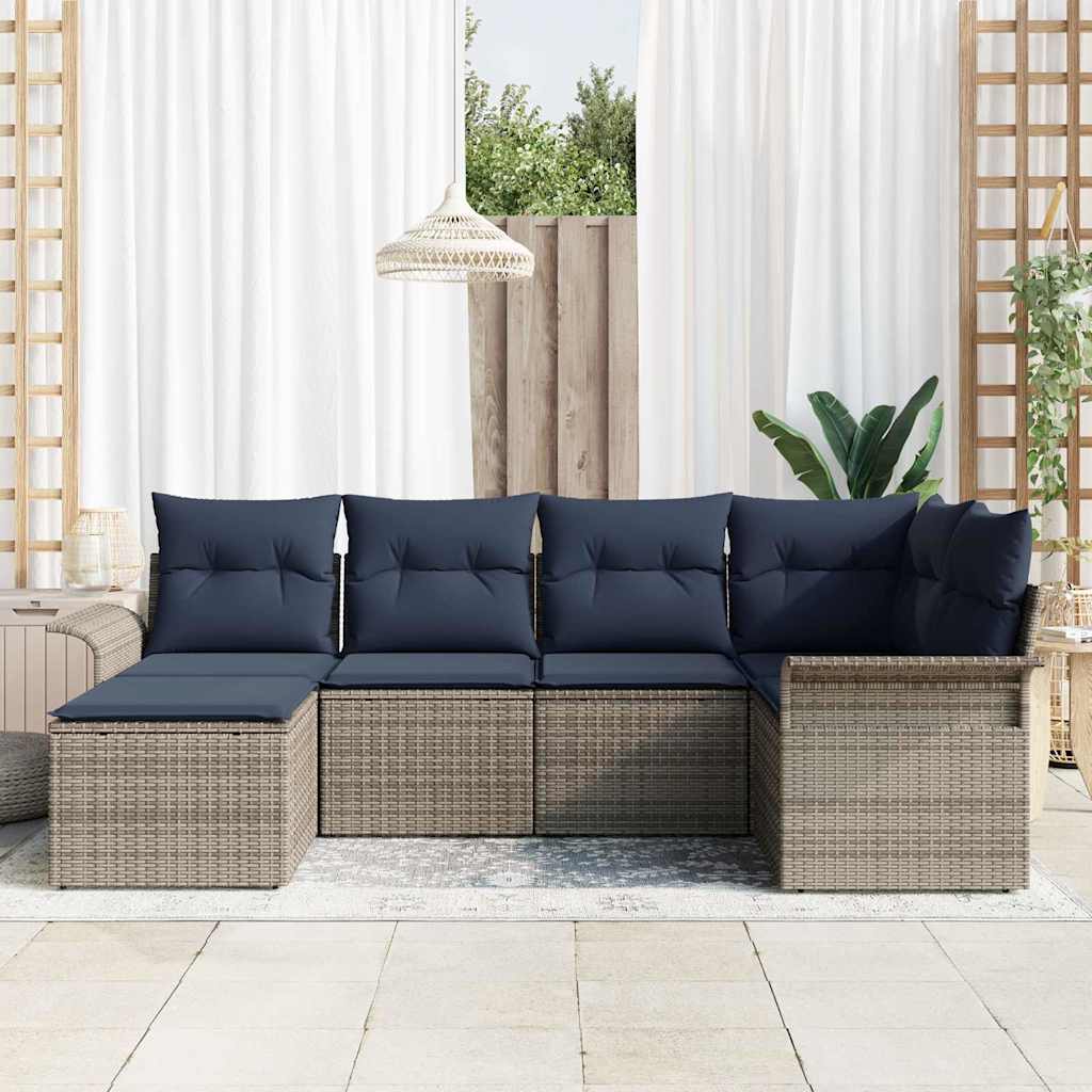 Havesofa Sæt med pude 6 pcs Grå polyrattan