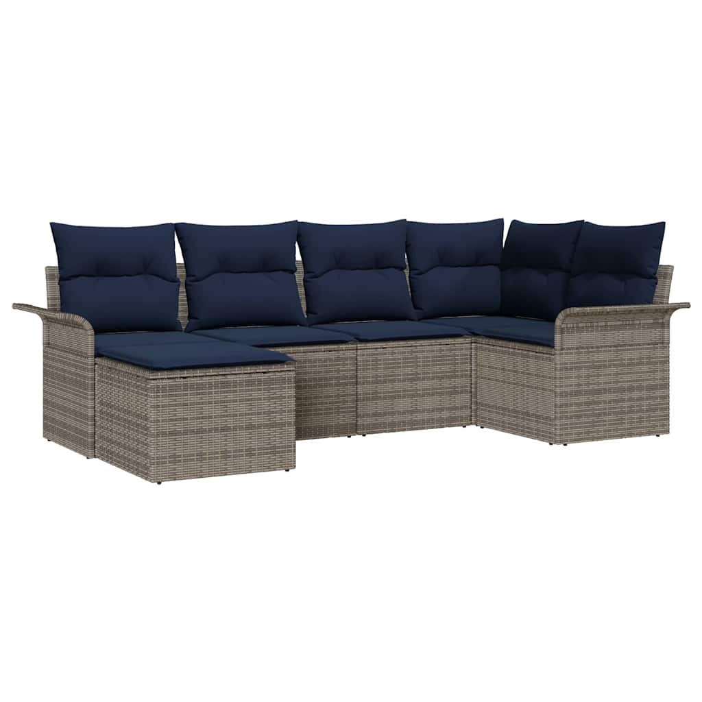 Havesofa Sæt med pude 6 pcs Grå polyrattan