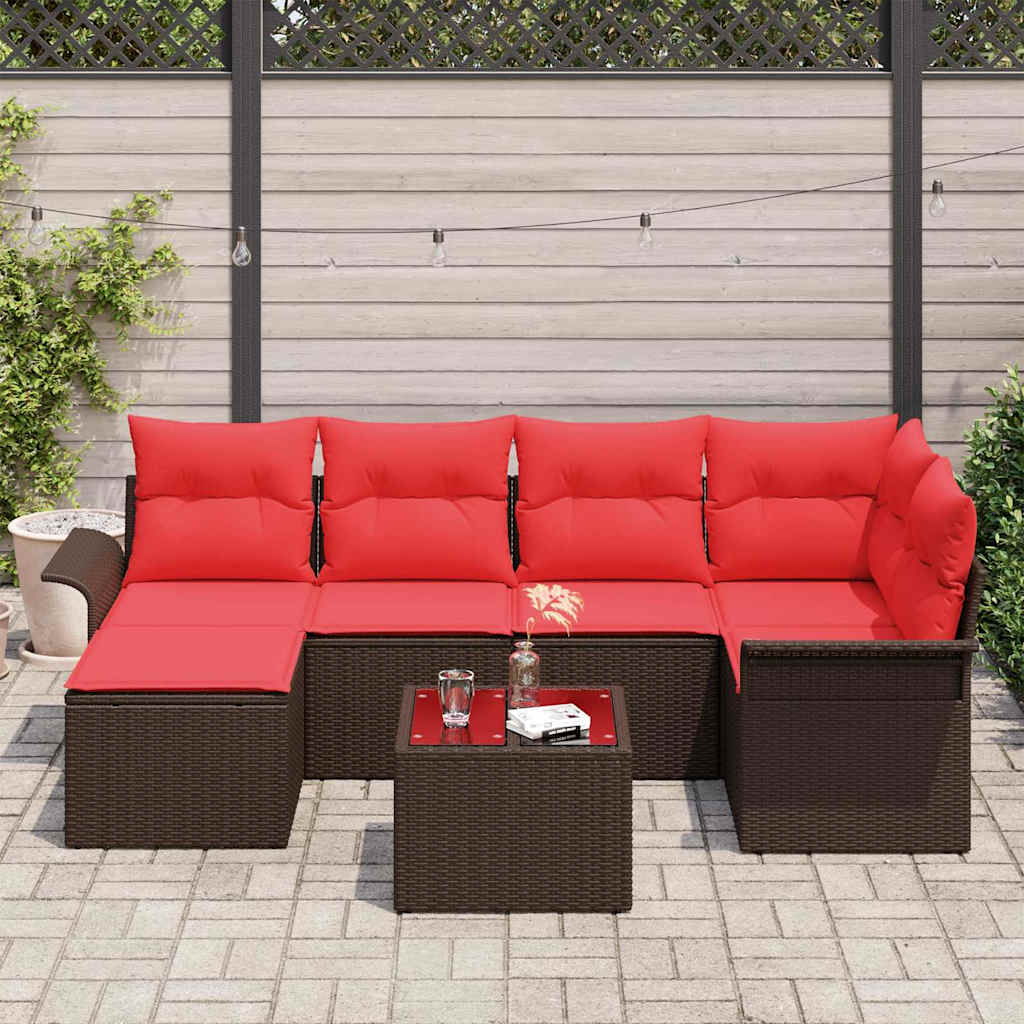 Havesofa Sæt med pude 7 pcs Brun polyrattan
