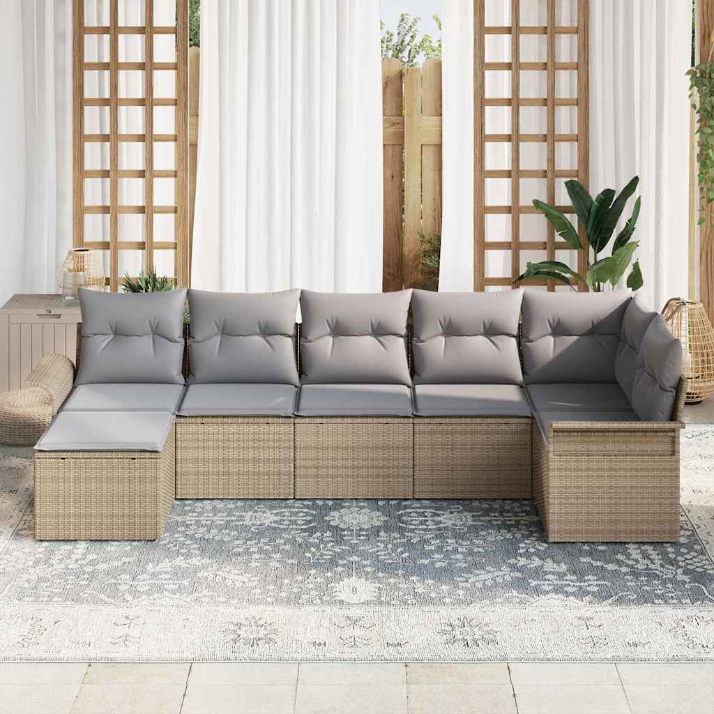 Havesofa Sæt med pude 7 pcs Beige polyrattan