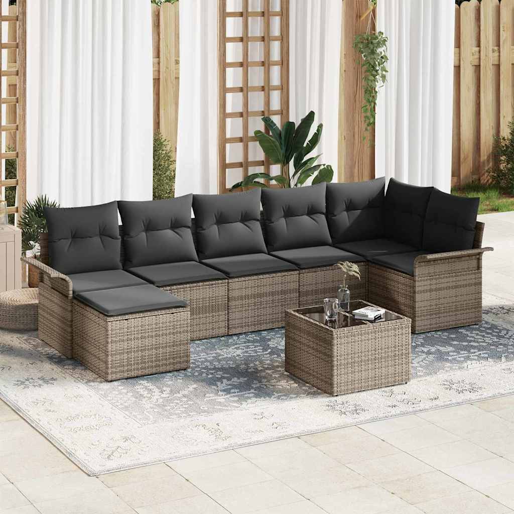 Havesofa Sæt med pude 8 pcs Grå Poly rattan