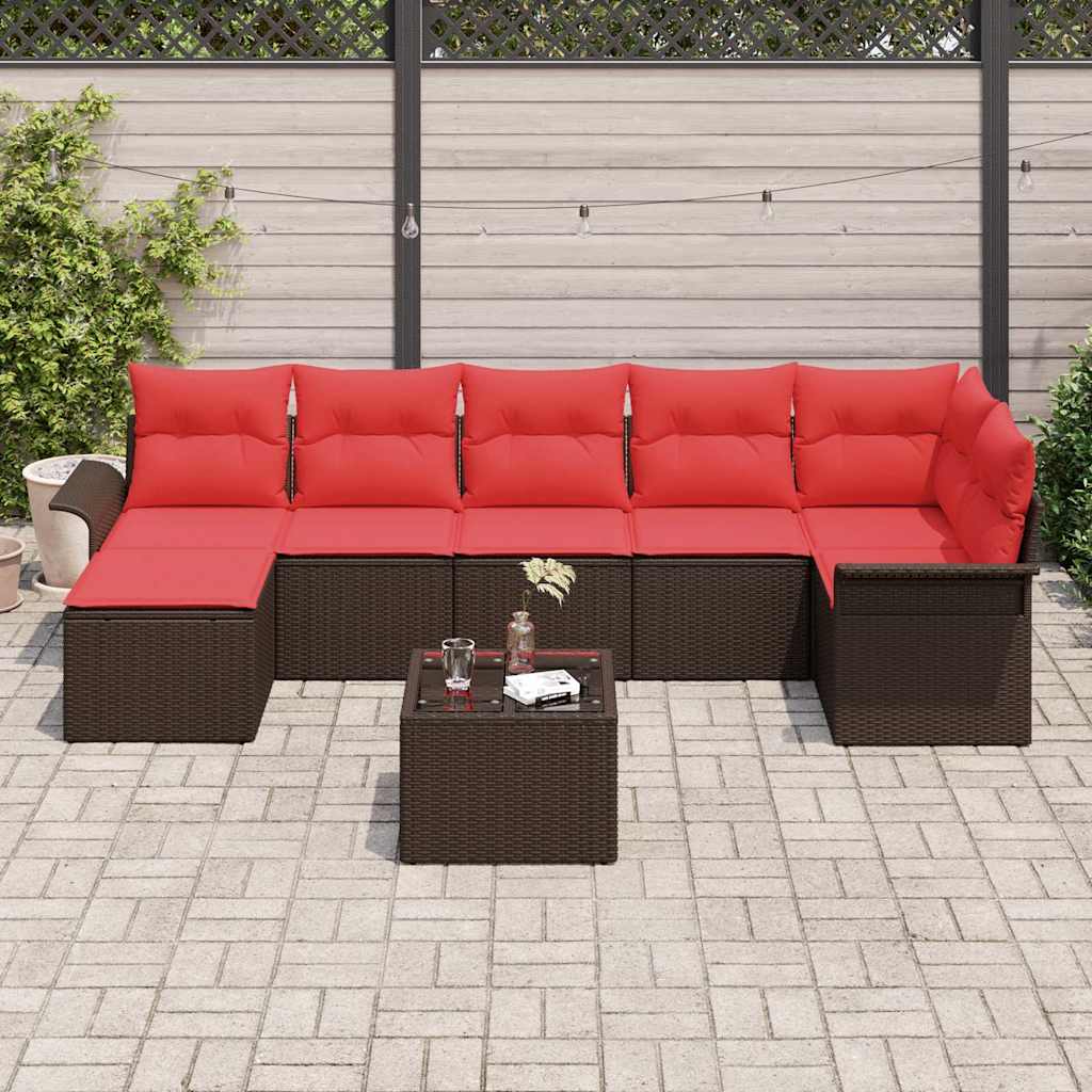 Havesofa Sæt med pude 8 pcs Brun Poly rattan