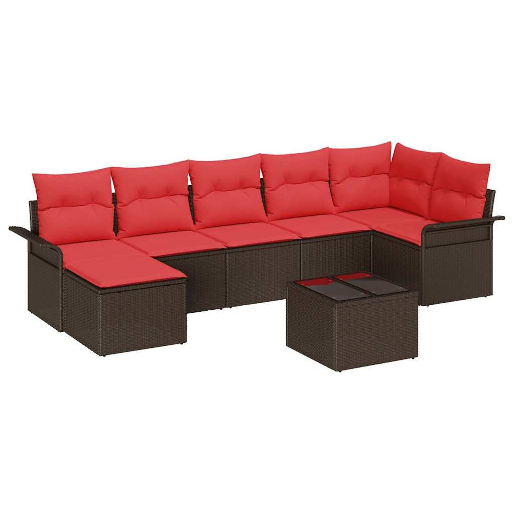 Havesofa Sæt med pude 8 pcs Brun Poly rattan