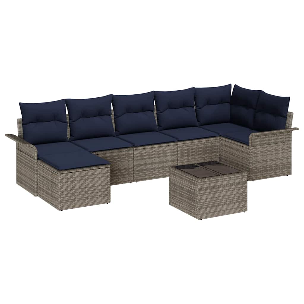 Havesofa Sæt med pude 8 pcs Grå Poly rattan