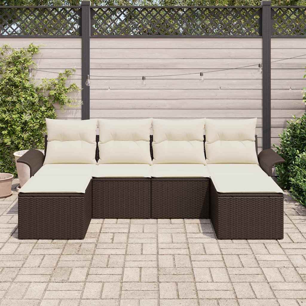 Havesofa Sæt med pude 6 pcs Brun Poly rattan