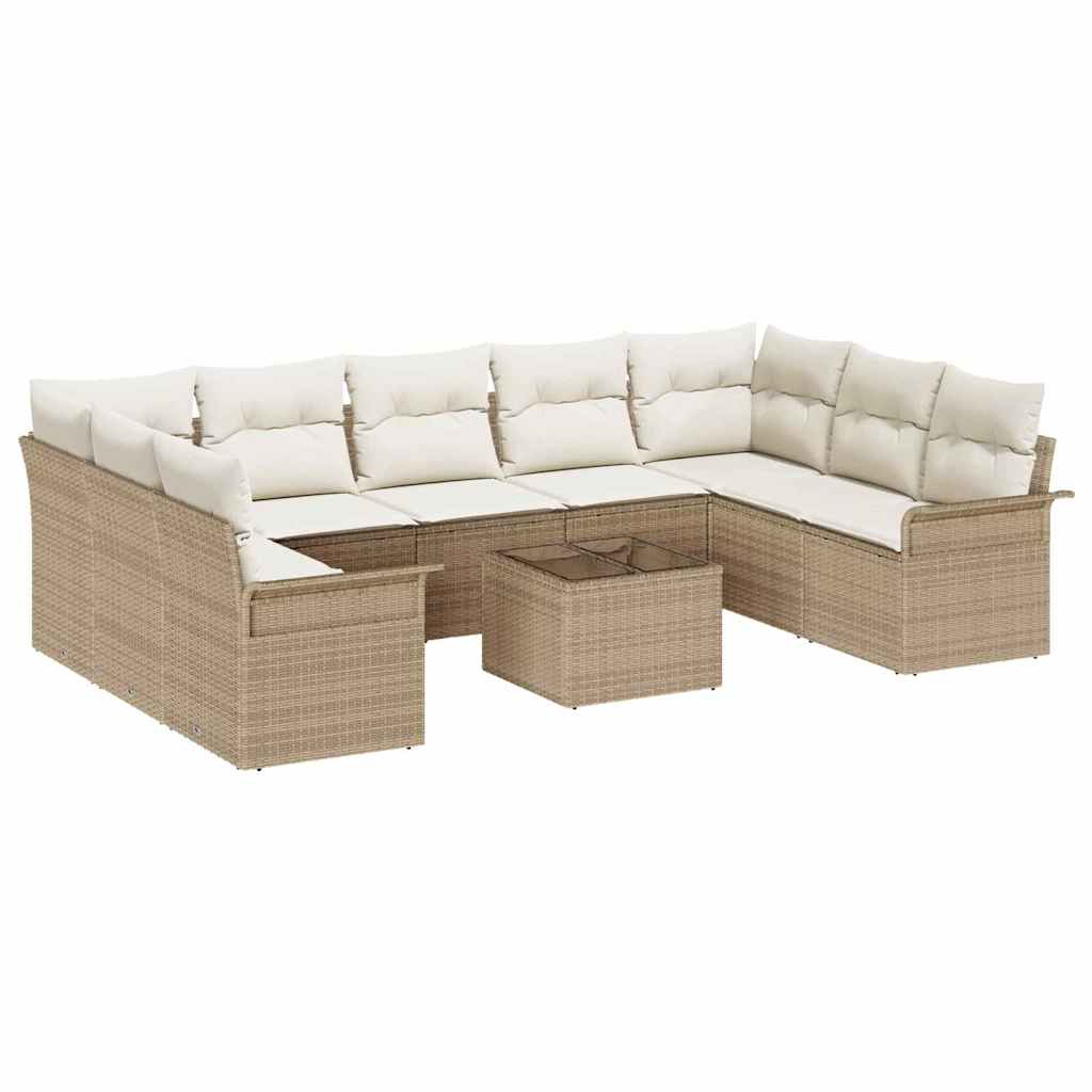 Havesofa Sæt med pude 10 pcs Beige polyrattan