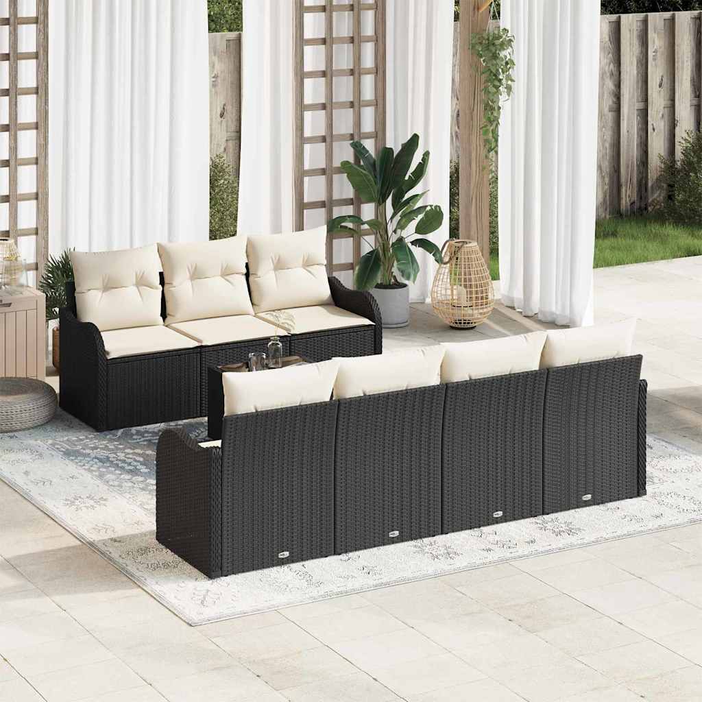 Havesofa sæt i sort polyrattan - modulær udendørs loungesofa med bord 55 × 55 × 37 cm