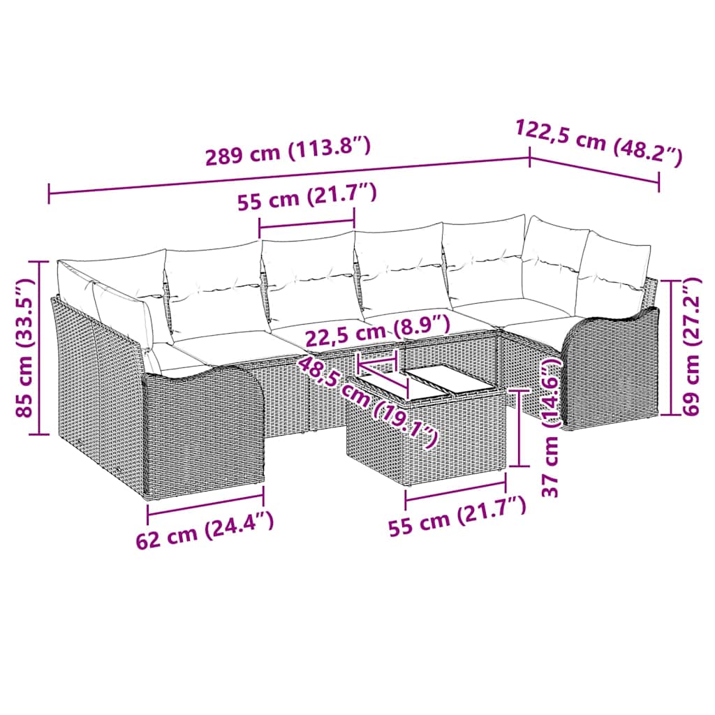 Havesofa Sæt Lysegrå 55 x 55 x 37 cm polyrattan