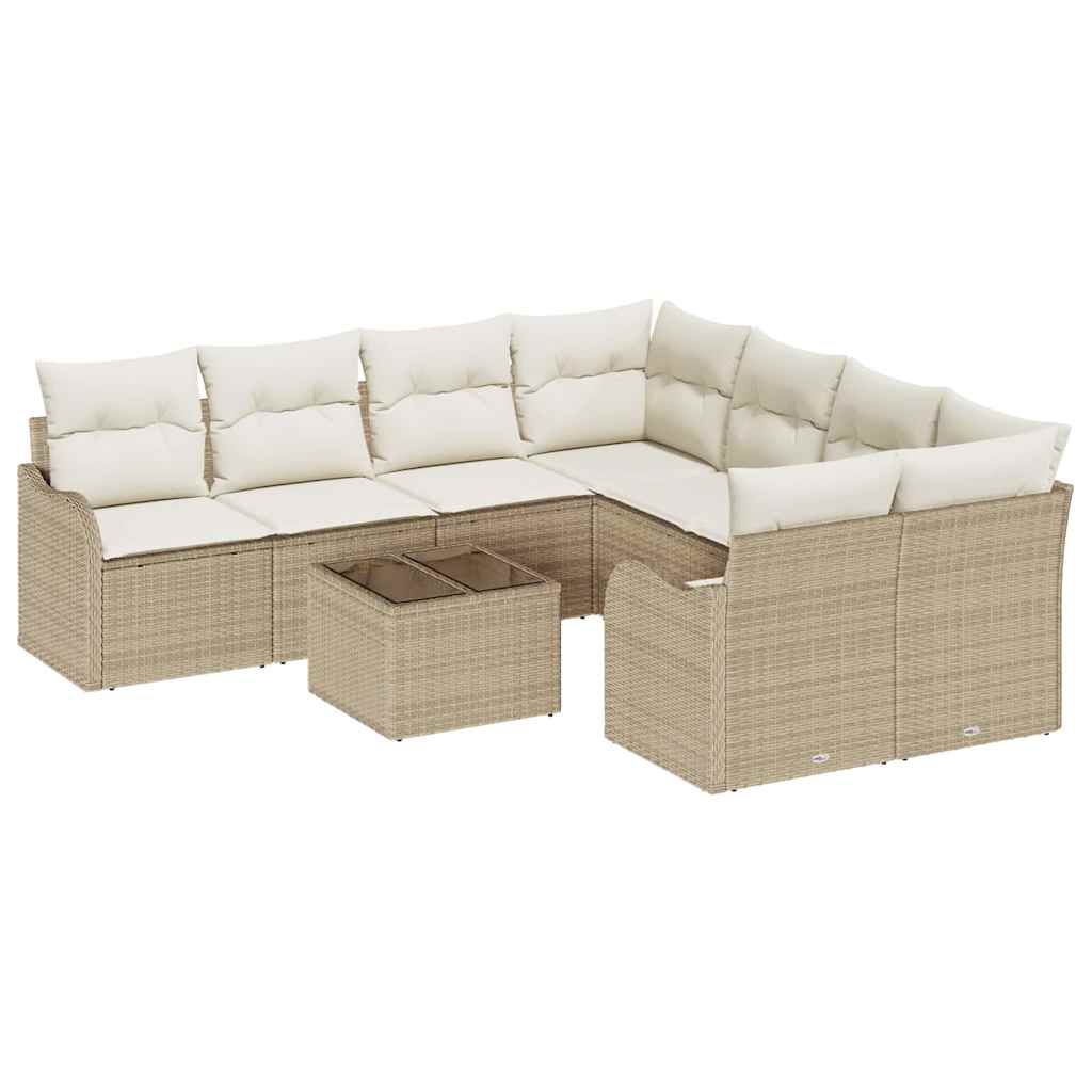 Havesofa Sæt med pude med opbevaring 9 pcs Beige polyrattan