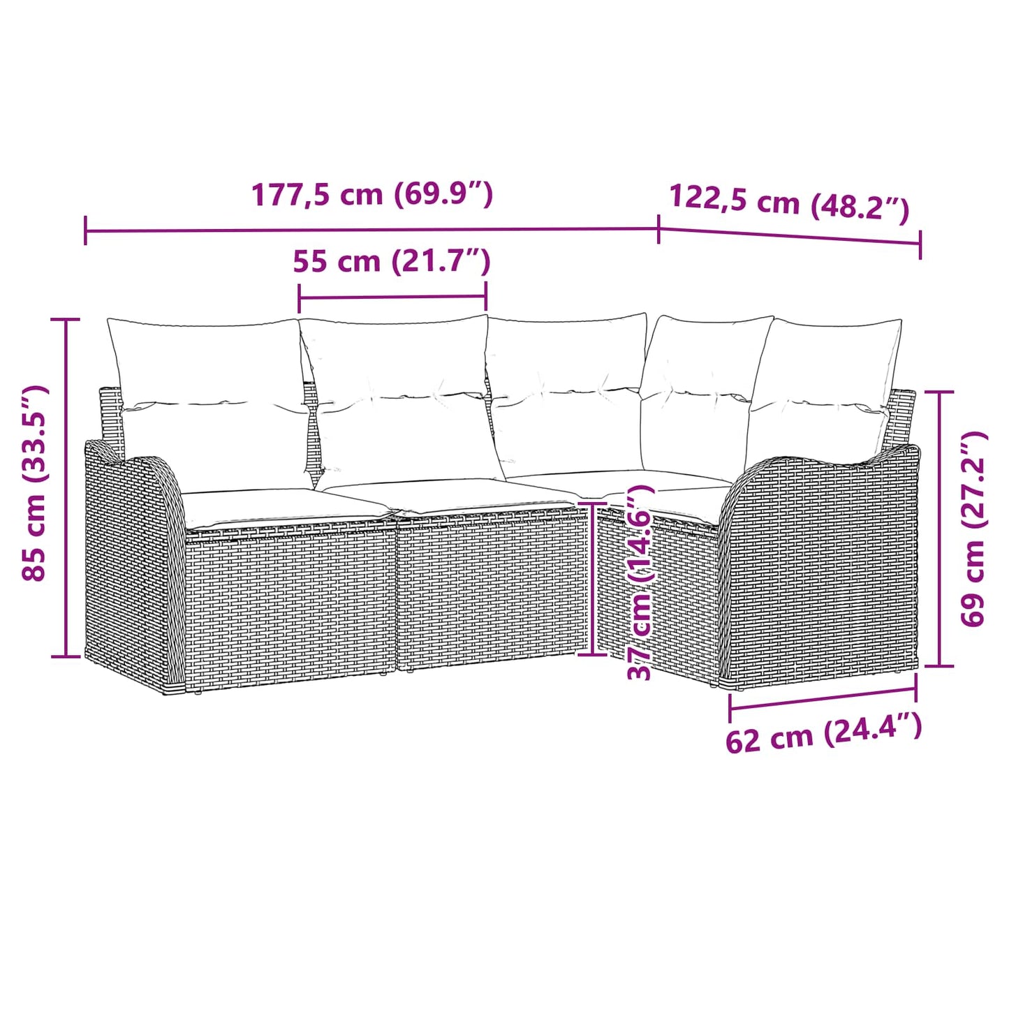 Havesofa Sæt Grå polyrattan