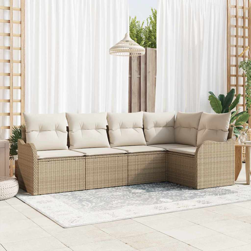 Havesofa Sæt 5 stk. Beige polyrattan