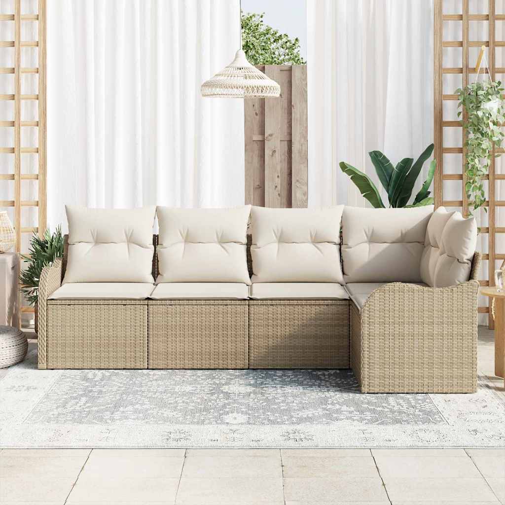 Havesofa Sæt 5 stk. Beige polyrattan