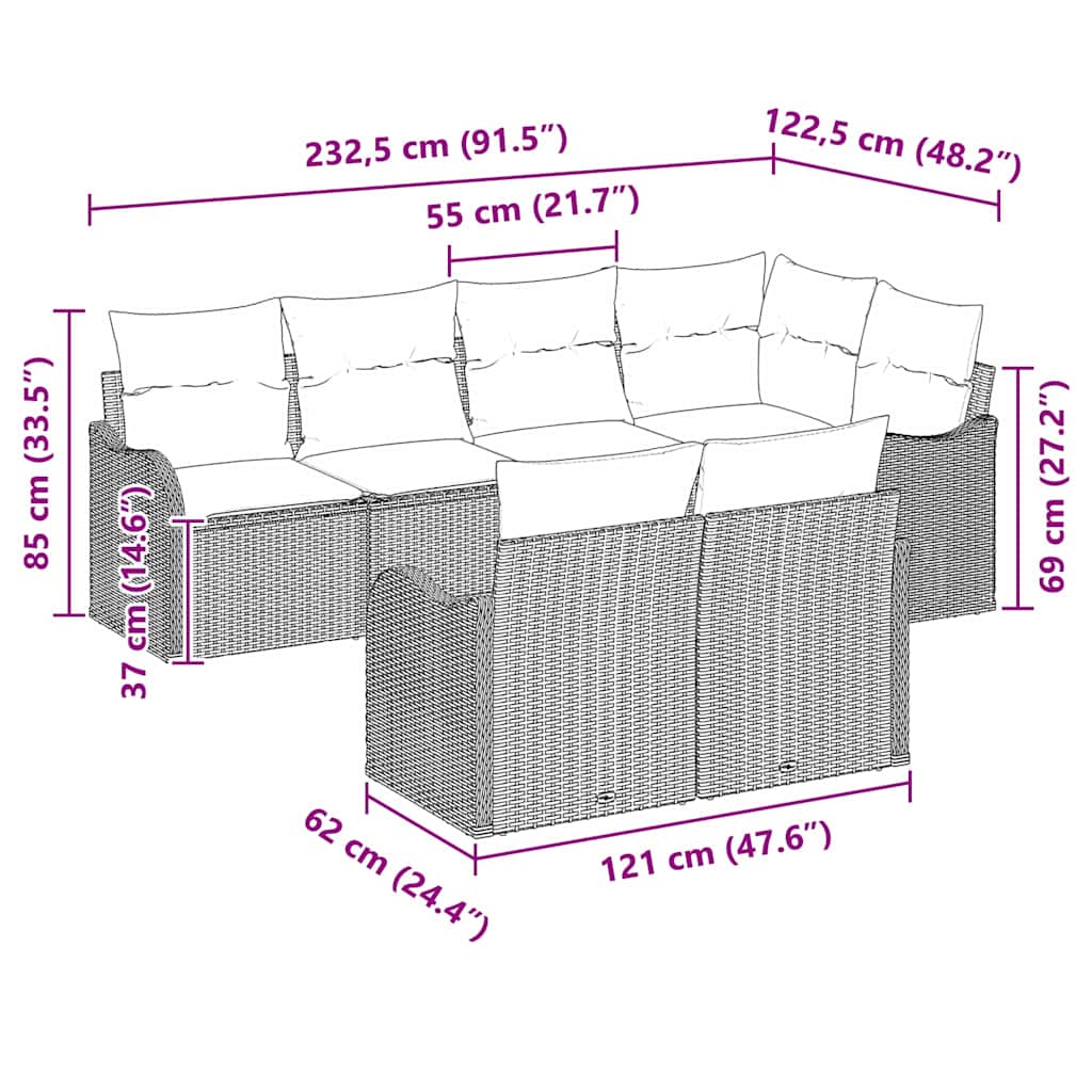 Havesofa Sæt 7 stk. Beige polyrattan