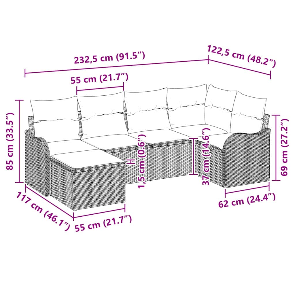 Havesofa Sæt 6 stk. Beige polyrattan