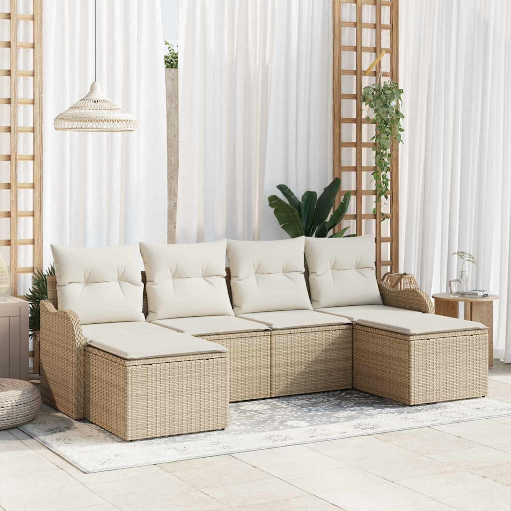 Havesofa Sæt 6 stk. Beige polyrattan