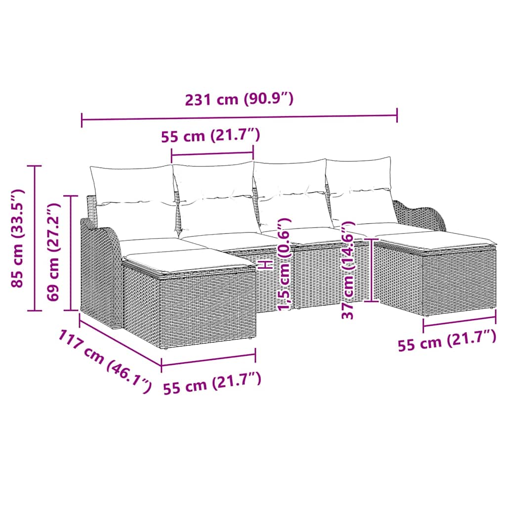 Havesofa Sæt 6 stk. Beige polyrattan