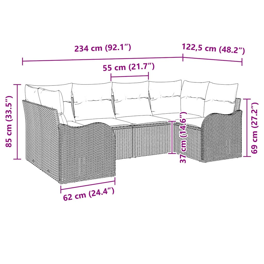 Havesofa Sæt 6 stk. Beige polyrattan