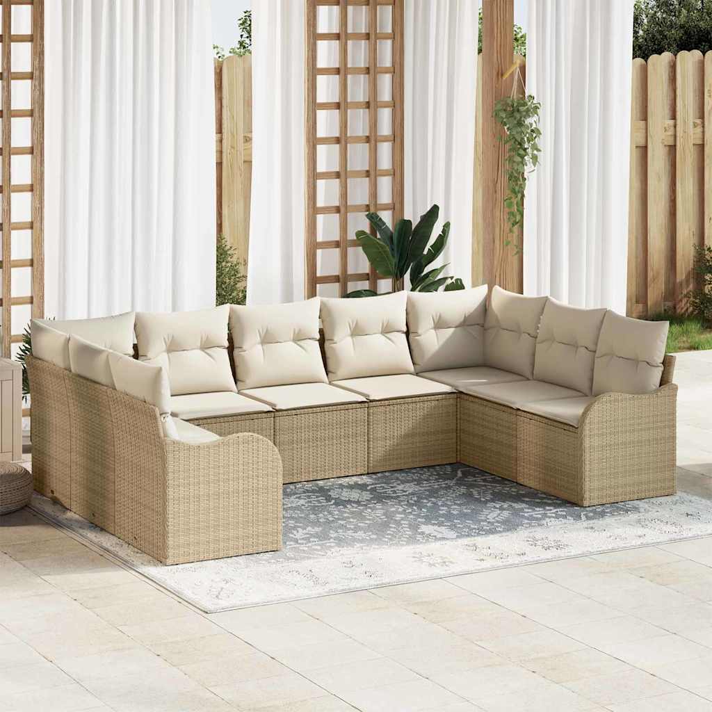 Havesofa Sæt 9 pcs Beige polyrattan