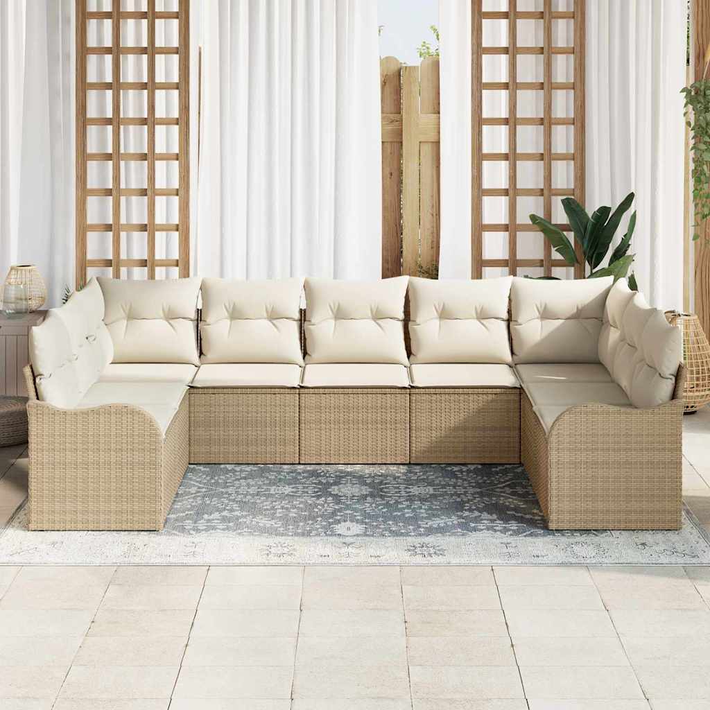 Havesofa Sæt 9 pcs Beige polyrattan