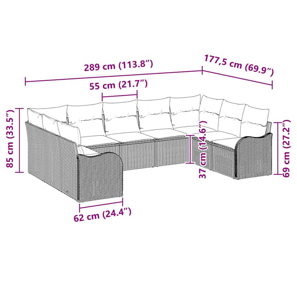 Havesofa Sæt 9 pcs Beige polyrattan