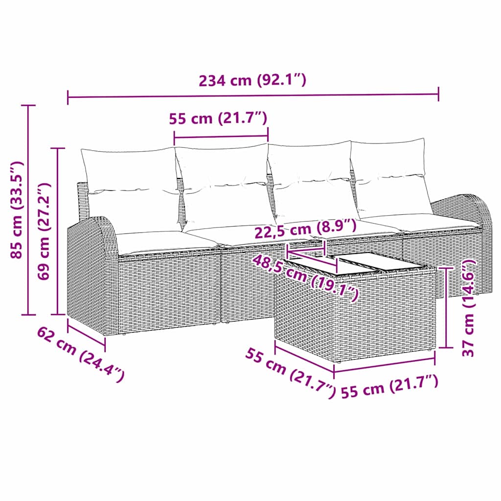 Havesofa Sæt Brun 55 x 55 x 37 cm polyrattan