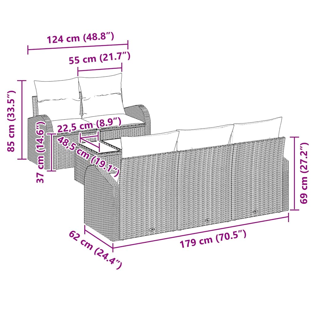 Havesofa Sæt Brun 55 x 55 x 37 cm polyrattan