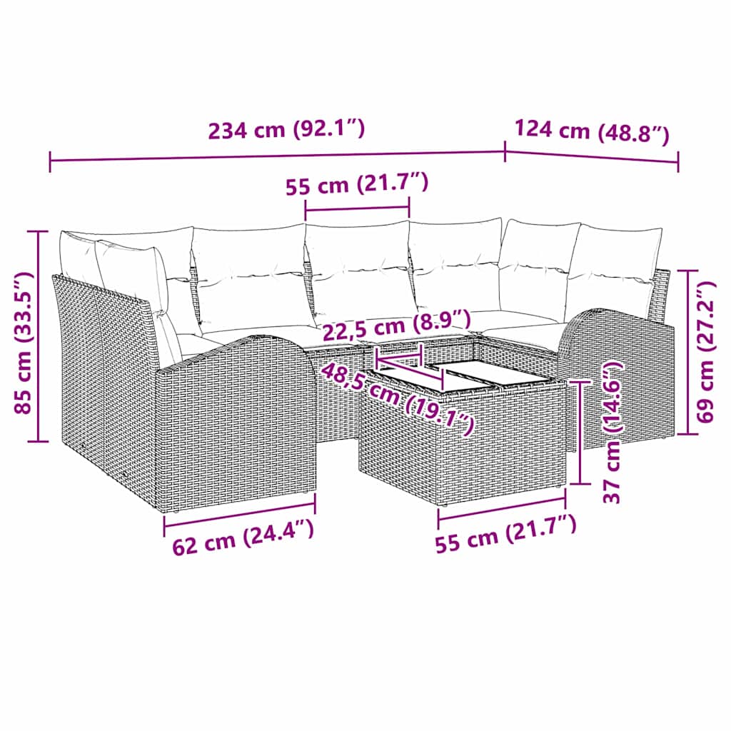 Havesofa Sæt Lysegrå 55 x 55 x 37 cm polyrattan