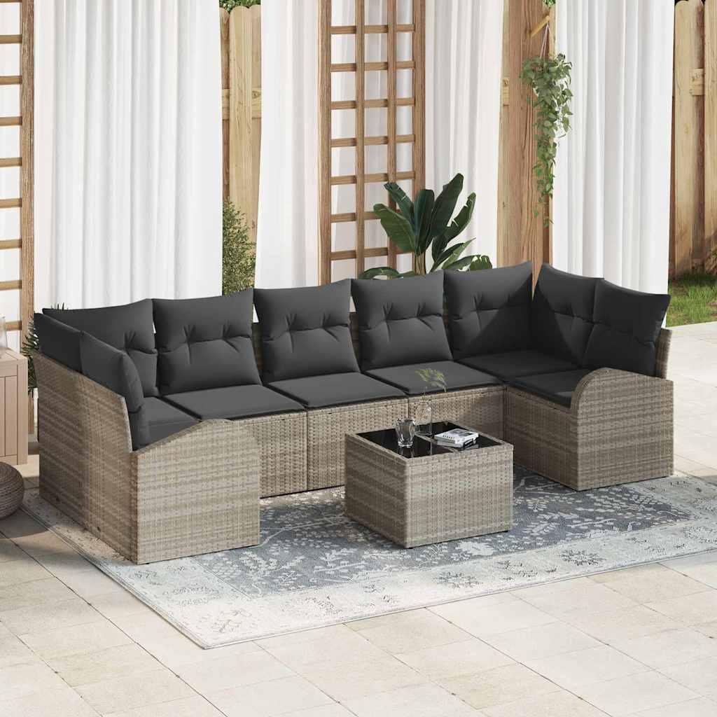 Havesofa Sæt 8 stk. Lysegrå polyrattan