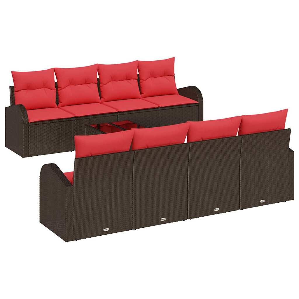 Sofa Sæt 9 pcs Brun og Rød Polyester