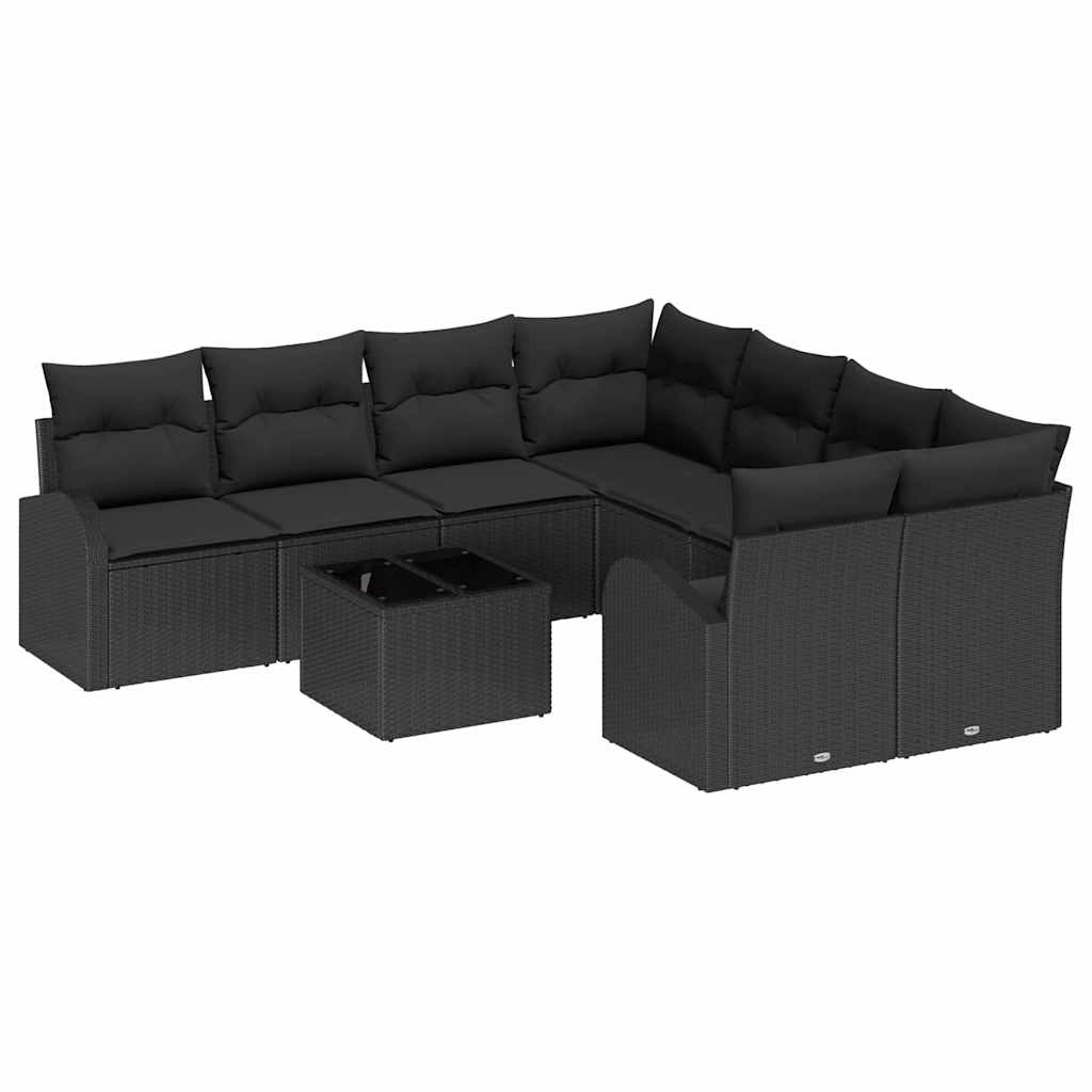 Havesofa Sæt 9 stk. Sort polyrattan