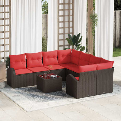 Sofa Sæt 9 pcs Brun og Rød Polyester
