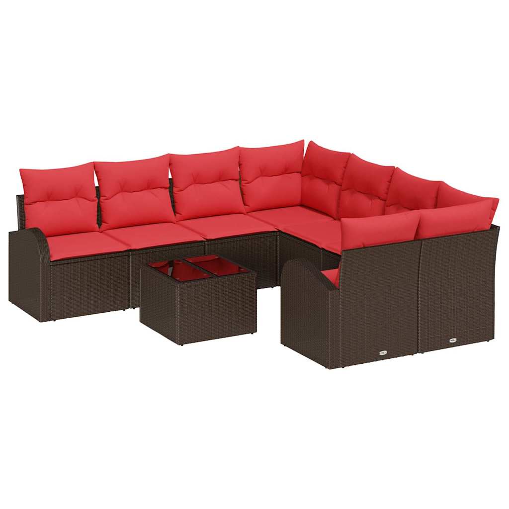 Sofa Sæt 9 pcs Brun og Rød Polyester