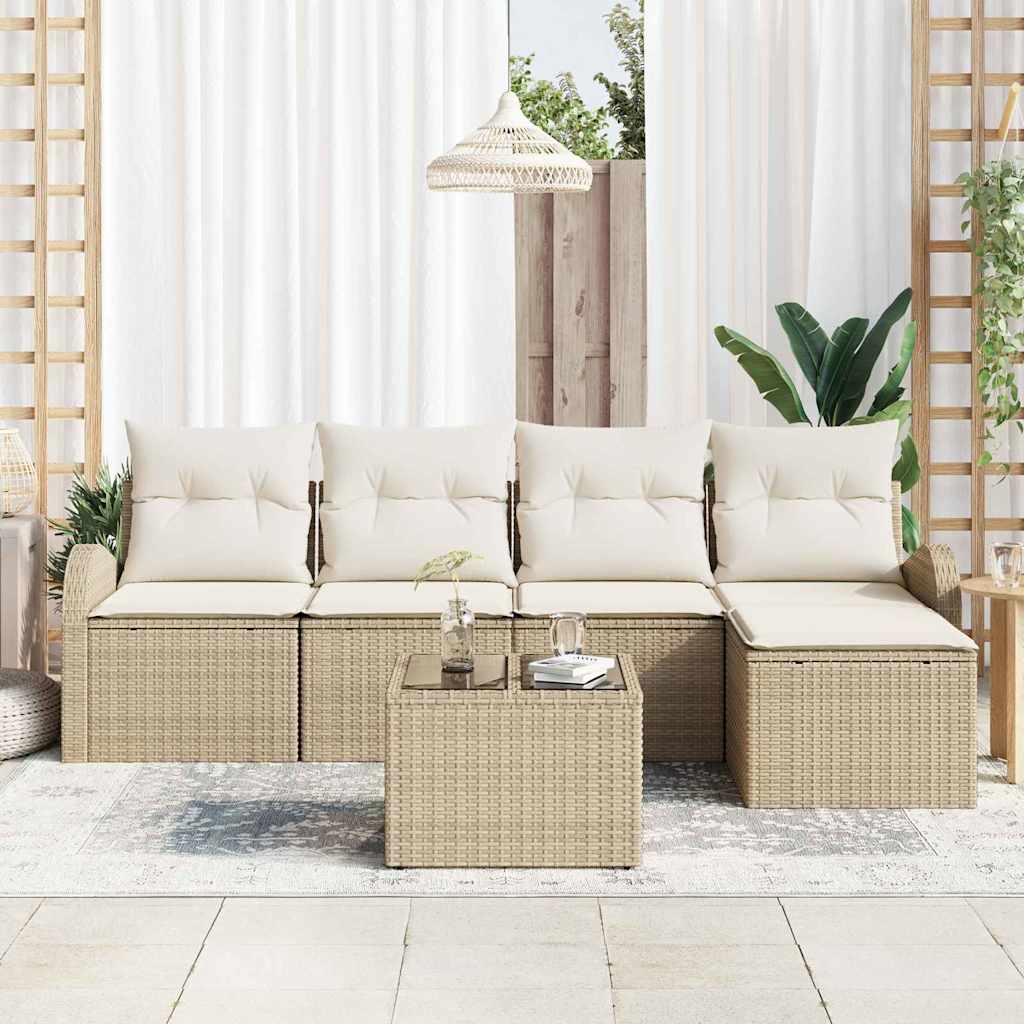 Havesofa Sæt med pude 6 pcs Beige Poly rattan